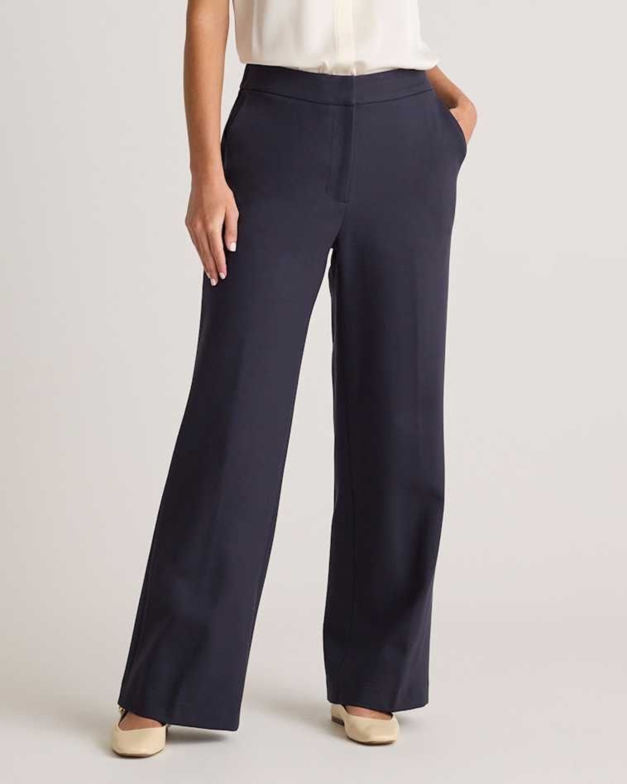 Quince Ponte Knit Wide Leg Pull On Pants Navy Blue Size 14
